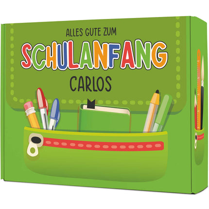 SEO. Personalisierte Geschenkbox - Schulranzen - Einschulung - Grün Linkreich