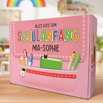 SEO. Personalisierte Geschenkbox - Schulranzen - Einschulung - Blau Linkreich
