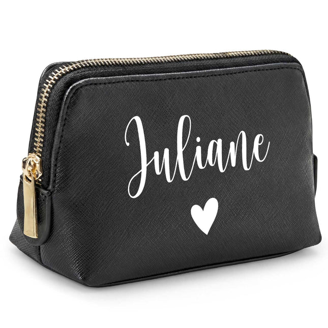 SEO. Personalisierte Leder Kosmetiktasche mit Name für Kosmetik & MakeUp - Black Linkreich