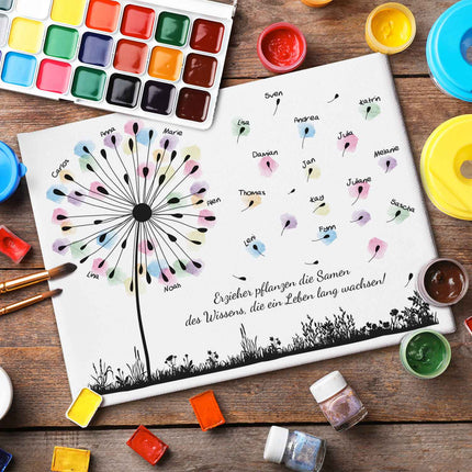 SEO. Personalisierte Leinwand - Geschenk zum Abschied für Erzieher und Lehrer - Pusteblume - Linkreich