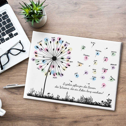 SEO. Personalisierte Leinwand - Geschenk zum Abschied für Erzieher und Lehrer - Pusteblume - Linkreich