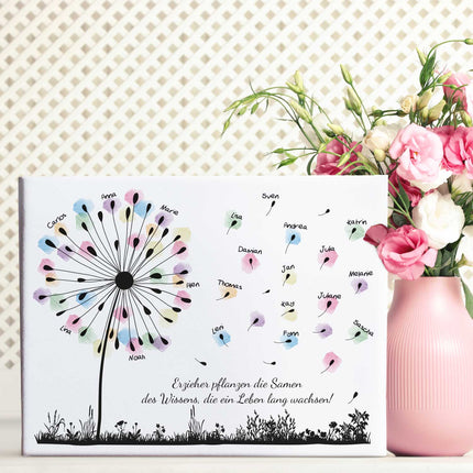 SEO. Personalisierte Leinwand - Geschenk zum Abschied für Erzieher und Lehrer - Pusteblume - Linkreich