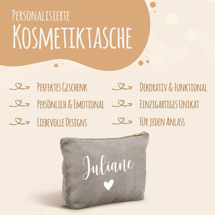 SEO. Personalisierte Samt Kosmetiktasche mit Name für Kosmetik & MakeUp - Moonstone Linkreich