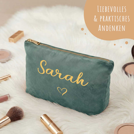 SEO. Personalisierte Samt Kosmetiktasche mit Name für Kosmetik & MakeUp - Jade Linkreich