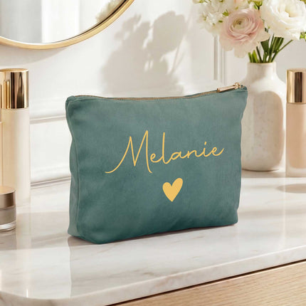 SEO. Personalisierte Samt Kosmetiktasche mit Name für Kosmetik & MakeUp - Jade Linkreich