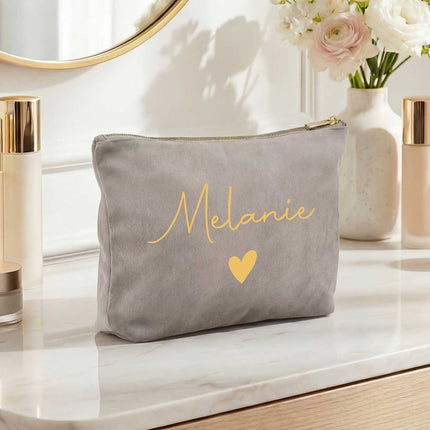 SEO. Personalisierte Samt Kosmetiktasche mit Name für Kosmetik & MakeUp - Moonstone Linkreich