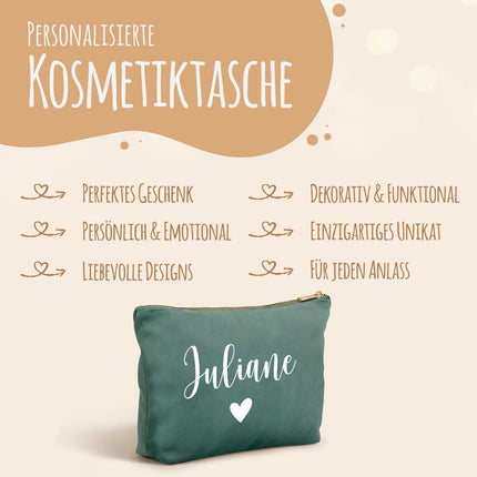 SEO. Personalisierte Samt Kosmetiktasche mit Name für Kosmetik & MakeUp - Jade Linkreich