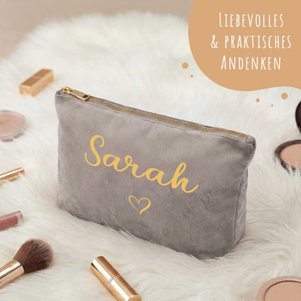 SEO. Personalisierte Samt Kosmetiktasche mit Name für Kosmetik & MakeUp - Moonstone Linkreich