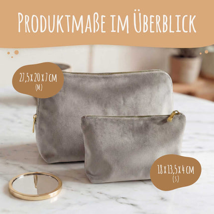 SEO. Personalisierte Samt Kosmetiktasche mit Name für Kosmetik & MakeUp - Rose Quartz Linkreich
