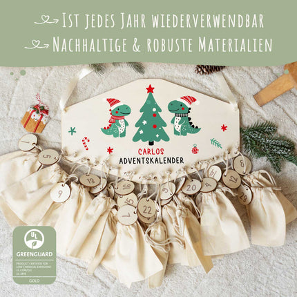 SEO. Personalisierter Adventskalender aus Holz mit Druckmotiv & Namen - Dinos - Linkreich