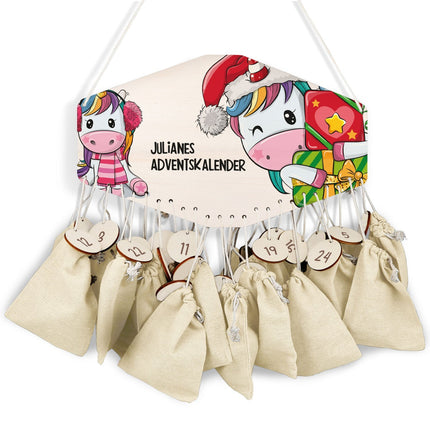 SEO. Personalisierter Adventskalender aus Holz mit Druckmotiv & Namen - Einhorn - Linkreich