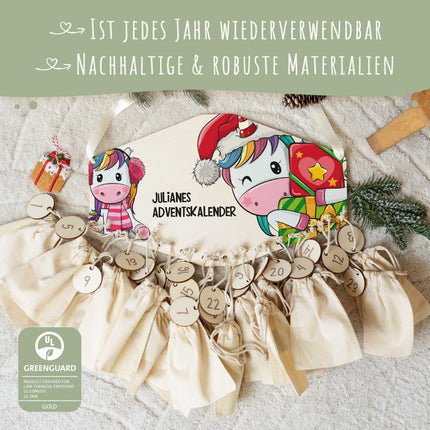 SEO. Personalisierter Adventskalender aus Holz mit Druckmotiv & Namen - Einhorn - Linkreich