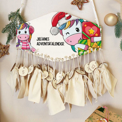 SEO. Personalisierter Adventskalender aus Holz mit Druckmotiv & Namen - Einhorn - Linkreich