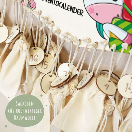 SEO. Personalisierter Adventskalender aus Holz mit Druckmotiv & Namen - Einhorn - Linkreich