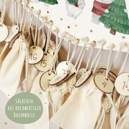 SEO. Personalisierter Adventskalender aus Holz mit Druckmotiv & Namen - Eisbären - Linkreich