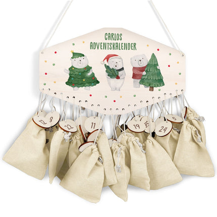 SEO. Personalisierter Adventskalender aus Holz mit Druckmotiv & Namen - Eisbären - Linkreich