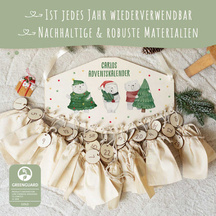 SEO. Personalisierter Adventskalender aus Holz mit Druckmotiv & Namen - Eisbären - Linkreich