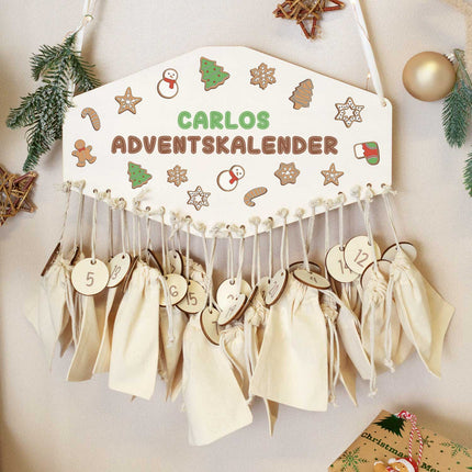 SEO. Personalisierter Adventskalender aus Holz mit Druckmotiv & Namen - Lebkuchen - Linkreich