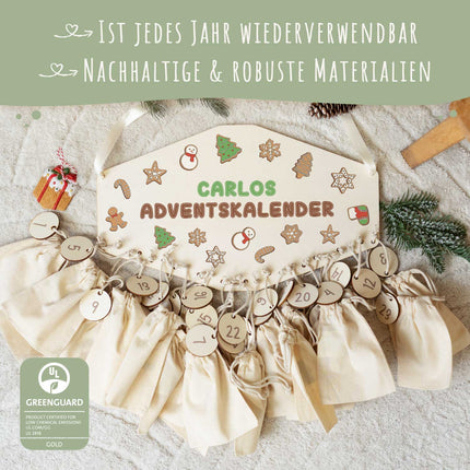 SEO. Personalisierter Adventskalender aus Holz mit Druckmotiv & Namen - Lebkuchen - Linkreich