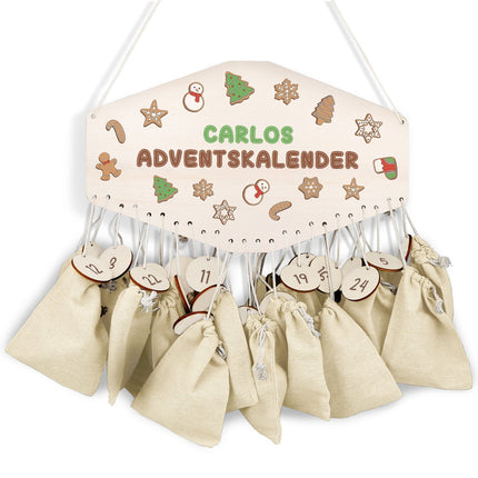 SEO. Personalisierter Adventskalender aus Holz mit Druckmotiv & Namen - Lebkuchen - Linkreich