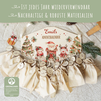 SEO. Personalisierter Adventskalender aus Holz mit Druckmotiv & Namen - Nikolaus - Linkreich