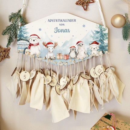 SEO. Personalisierter Adventskalender aus Holz mit Druckmotiv & Namen - Nordpol - Linkreich