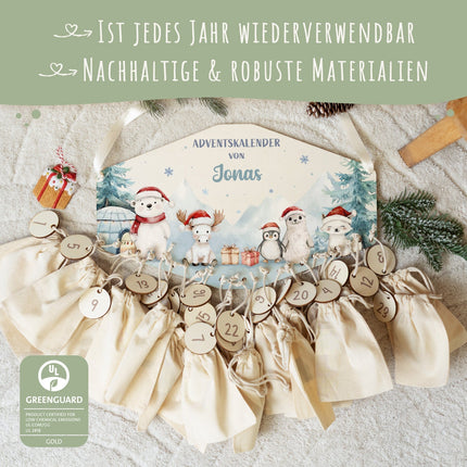 SEO. Personalisierter Adventskalender aus Holz mit Druckmotiv & Namen - Nordpol - Linkreich
