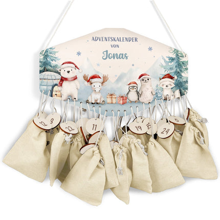 SEO. Personalisierter Adventskalender aus Holz mit Druckmotiv & Namen - Nordpol - Linkreich