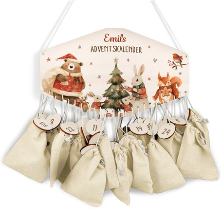 SEO. Personalisierter Adventskalender aus Holz mit Druckmotiv & Namen - Pullovertiere - Linkreich