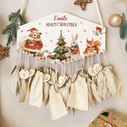 SEO. Personalisierter Adventskalender aus Holz mit Druckmotiv & Namen - Pullovertiere - Linkreich