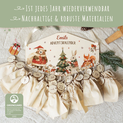 SEO. Personalisierter Adventskalender aus Holz mit Druckmotiv & Namen - Pullovertiere - Linkreich