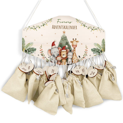SEO. Personalisierter Adventskalender aus Holz mit Druckmotiv & Namen - Safari Weihnachten - Linkreich