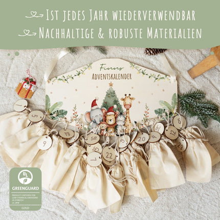 SEO. Personalisierter Adventskalender aus Holz mit Druckmotiv & Namen - Safari Weihnachten - Linkreich