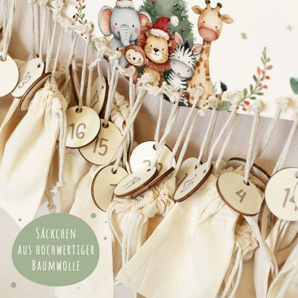 SEO. Personalisierter Adventskalender aus Holz mit Druckmotiv & Namen - Safari Weihnachten - Linkreich