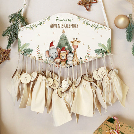 SEO. Personalisierter Adventskalender aus Holz mit Druckmotiv & Namen - Safari Weihnachten - Linkreich