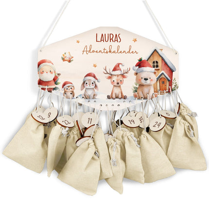 SEO. Personalisierter Adventskalender aus Holz mit Druckmotiv & Namen - Schneetiere - Linkreich