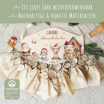 SEO. Personalisierter Adventskalender aus Holz mit Druckmotiv & Namen - Schneetiere - Linkreich