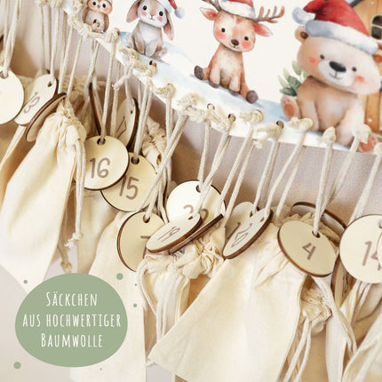 SEO. Personalisierter Adventskalender aus Holz mit Druckmotiv & Namen - Schneetiere - Linkreich
