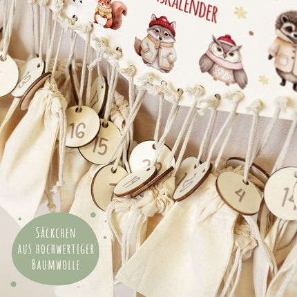 SEO. Personalisierter Adventskalender aus Holz mit Druckmotiv & Namen - Waldtiere - Linkreich