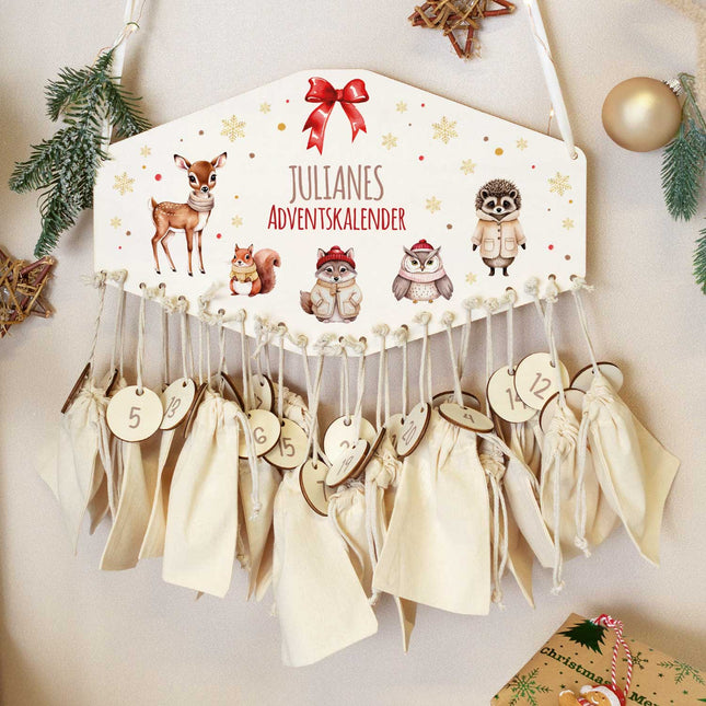 SEO. Personalisierter Adventskalender aus Holz mit Druckmotiv & Namen - Waldtiere - Linkreich