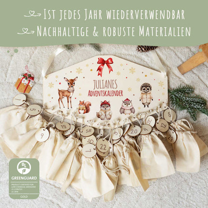 SEO. Personalisierter Adventskalender aus Holz mit Druckmotiv & Namen - Waldtiere - Linkreich