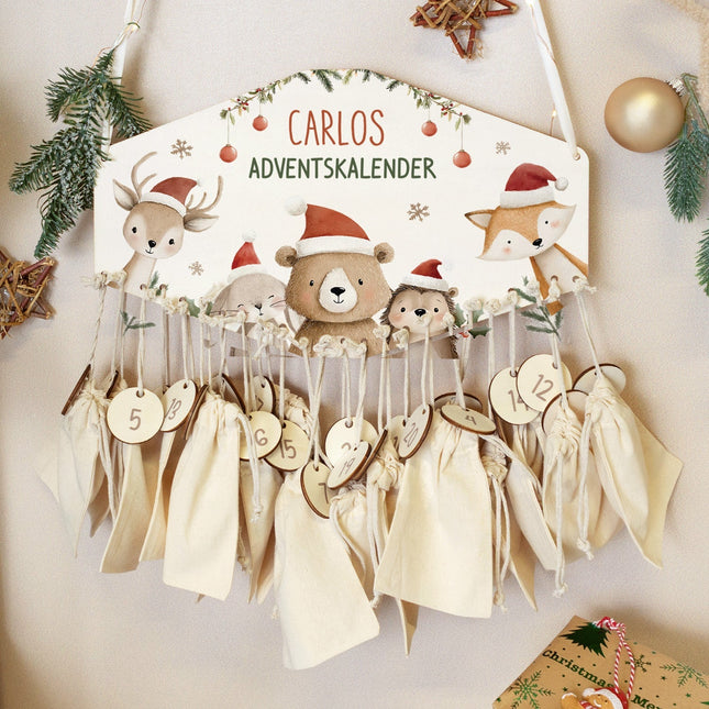 SEO. Personalisierter Adventskalender aus Holz mit Druckmotiv & Namen - Weihnachtsgruppe - Linkreich