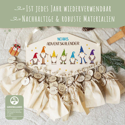 SEO. Personalisierter Adventskalender aus Holz mit Druckmotiv & Namen - Wichtel - Linkreich