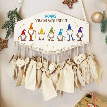 SEO. Personalisierter Adventskalender aus Holz mit Druckmotiv & Namen - Wichtel - Linkreich
