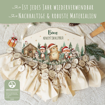 SEO. Personalisierter Adventskalender aus Holz mit Druckmotiv & Namen - Winterhütte - Linkreich