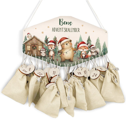SEO. Personalisierter Adventskalender aus Holz mit Druckmotiv & Namen - Winterhütte - Linkreich