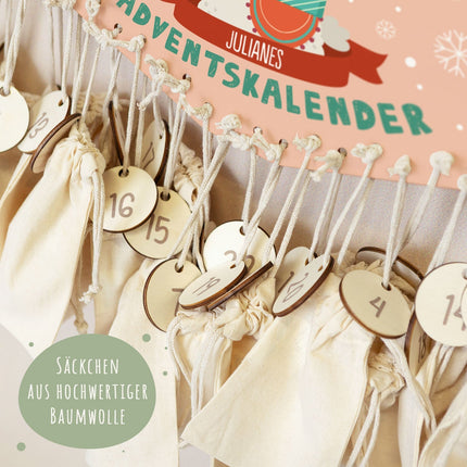 SEO. Personalisierter Adventskalender aus Holz mit Druckmotiv & Namen - Wintertiere - Lama Linkreich