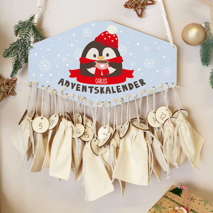 SEO. Personalisierter Adventskalender aus Holz mit Druckmotiv & Namen - Wintertiere - Maus Linkreich