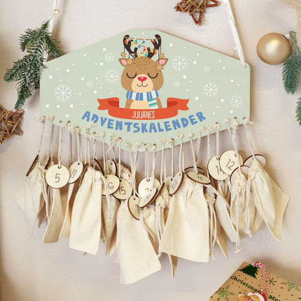 SEO. Personalisierter Adventskalender aus Holz mit Druckmotiv & Namen - Wintertiere - Pinguin Linkreich