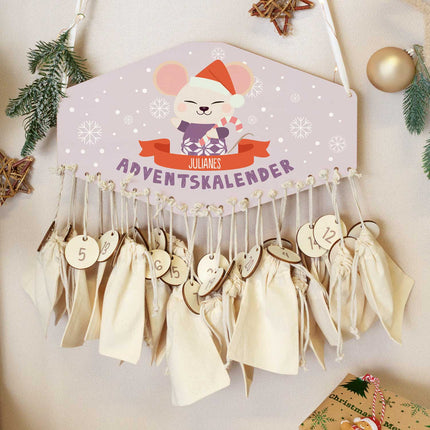 SEO. Personalisierter Adventskalender aus Holz mit Druckmotiv & Namen - Wintertiere - Lama Linkreich